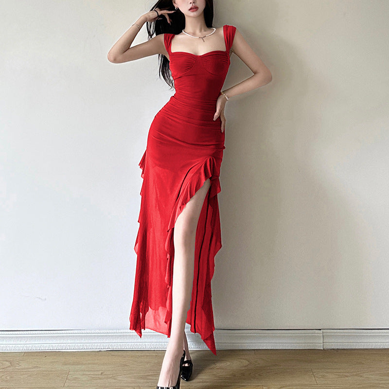 Spring New Women's Sexy Hot Girl Strap Tube Top Split Sheath Long Dress - D&A