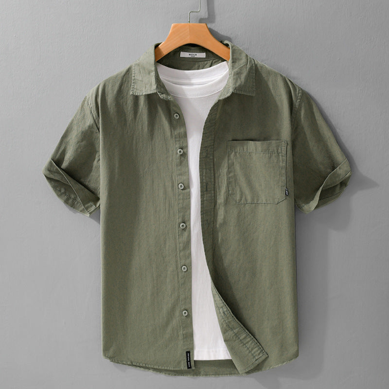 Summer Menswear White Simple Short Sleeve Shirt Army Green - D&A