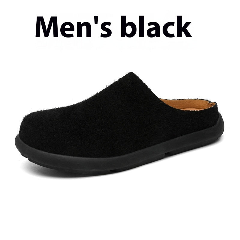 Outdoor Half Slippers Leather Shoes Black - D&A