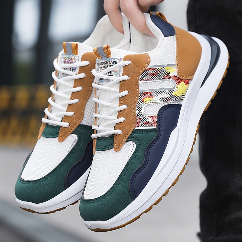 Plus Size Men's Mesh Breathable Sports Casual Shoes White Green - D&A