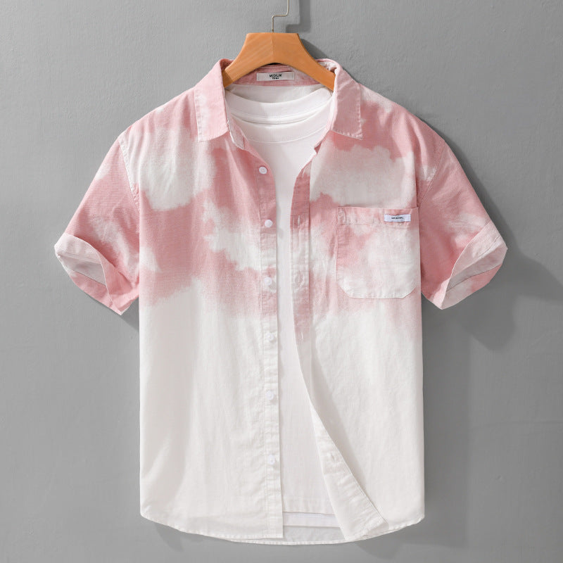 Summer Menswear Trendy All-match Short-sleeved Shirt Light Pink - D&A
