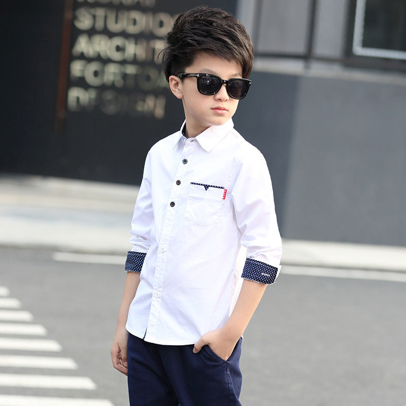 Student Spring And Autumn Trendy Fan Lapel Polka Dot Shirt White - D&A