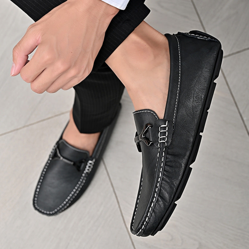 Genuine Leather All-match Men's Slip-on Gommino Black - D&A
