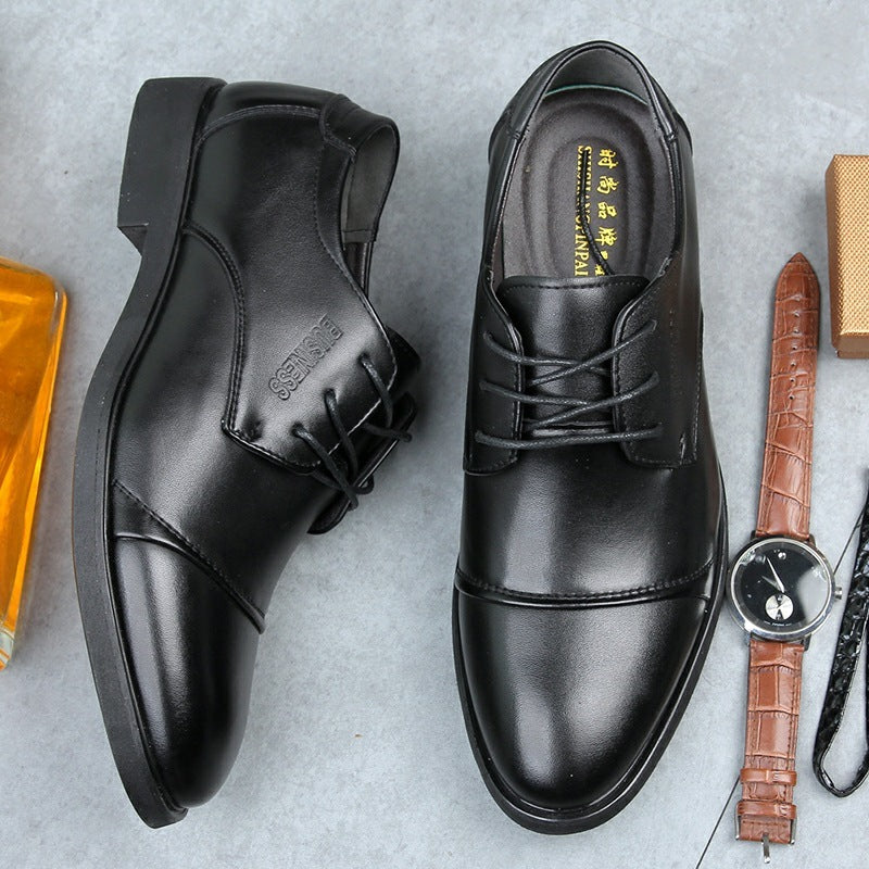 Men's Shoes Plus Size Business Formal Wear Leather Shoes Breathable Lace Up Black - D&A