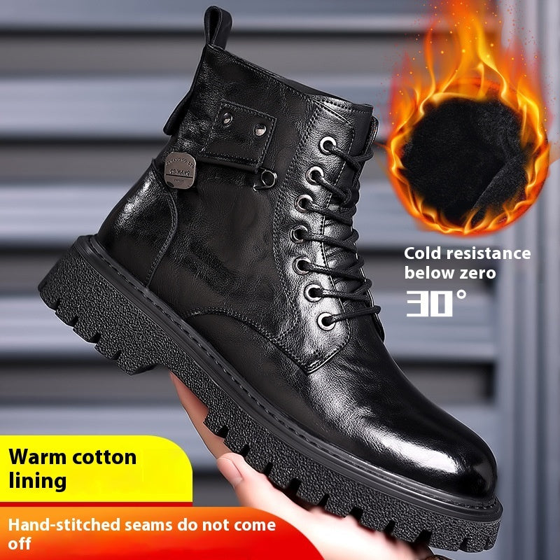 British Style All-matching Work Clothes Ankle Boots Fashion Haulage Motor Leather Boots Black Cotton Shoes 2 - D&A