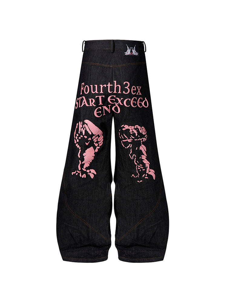 Temperature-sensitive Color-changing Embroidered Red Ear Jeans Black - D&A