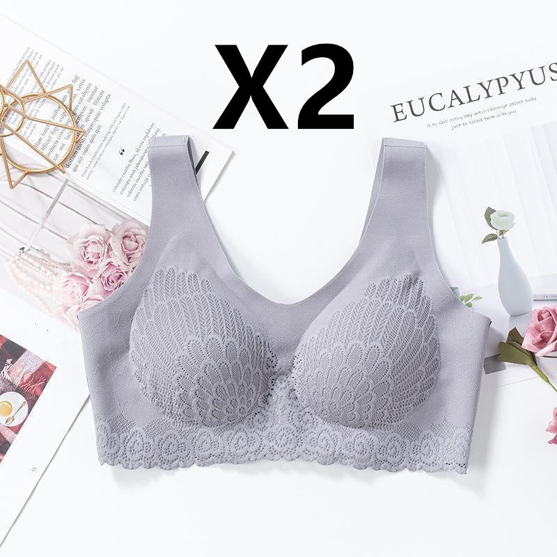 No Steel Ring Bra, Maintenance Latex Lace Bra, Women's Underwear Grey 2PCS - D&A