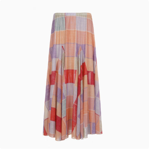 Colorful Flower Niche Artistic Colorblock Plaid Skirt Pink purple - D&A