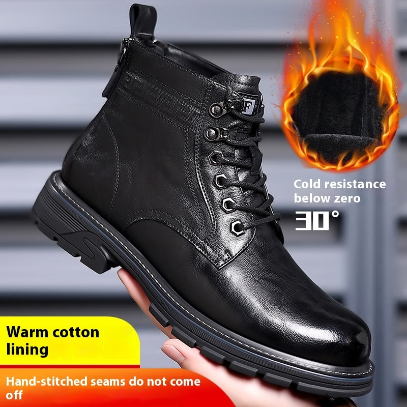 British Style All-matching Work Clothes Ankle Boots Fashion Haulage Motor Leather Boots Black Cotton Shoes - D&A