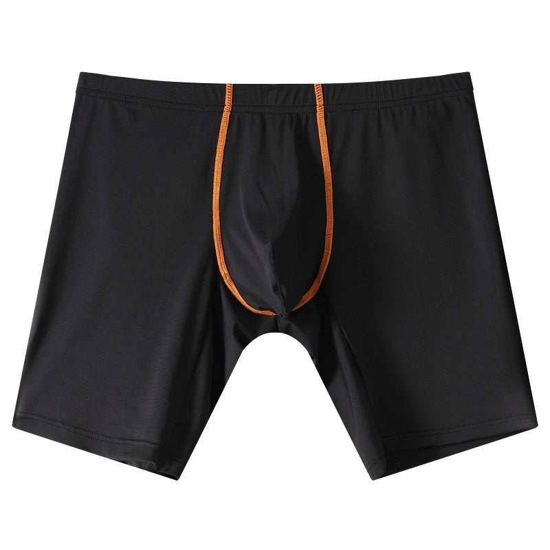 Lengthened Underwear Ice Silk Sexy Men's Boxers Mid-waist U Convex Sexy Quick-drying Black - D&A