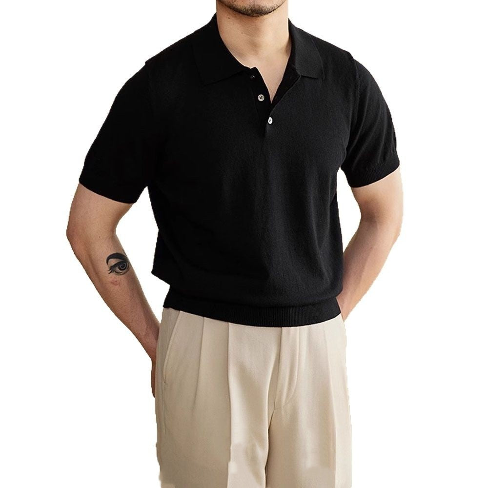 Summer Thin Men's Slim Casual Polo Shirt Black - D&A