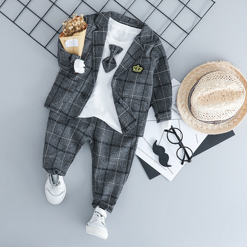 British small suit children's suit gentleman three-piece suit gray - D&A
