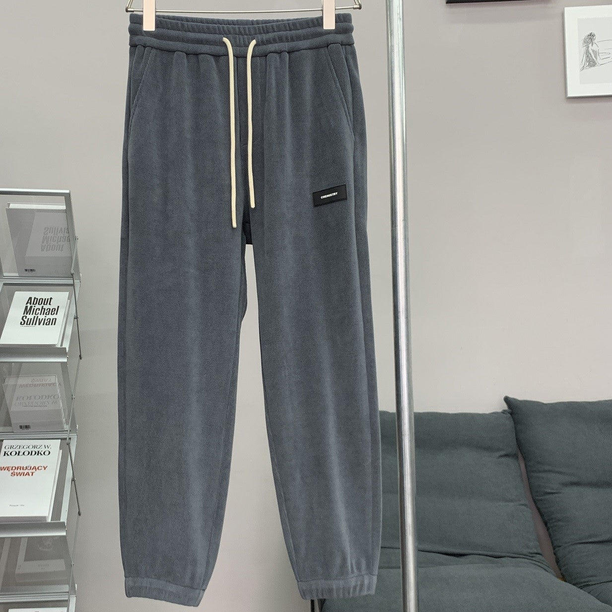 Corduroy Ankle-tied Sweatpants All-match Plus Size Gray - D&A