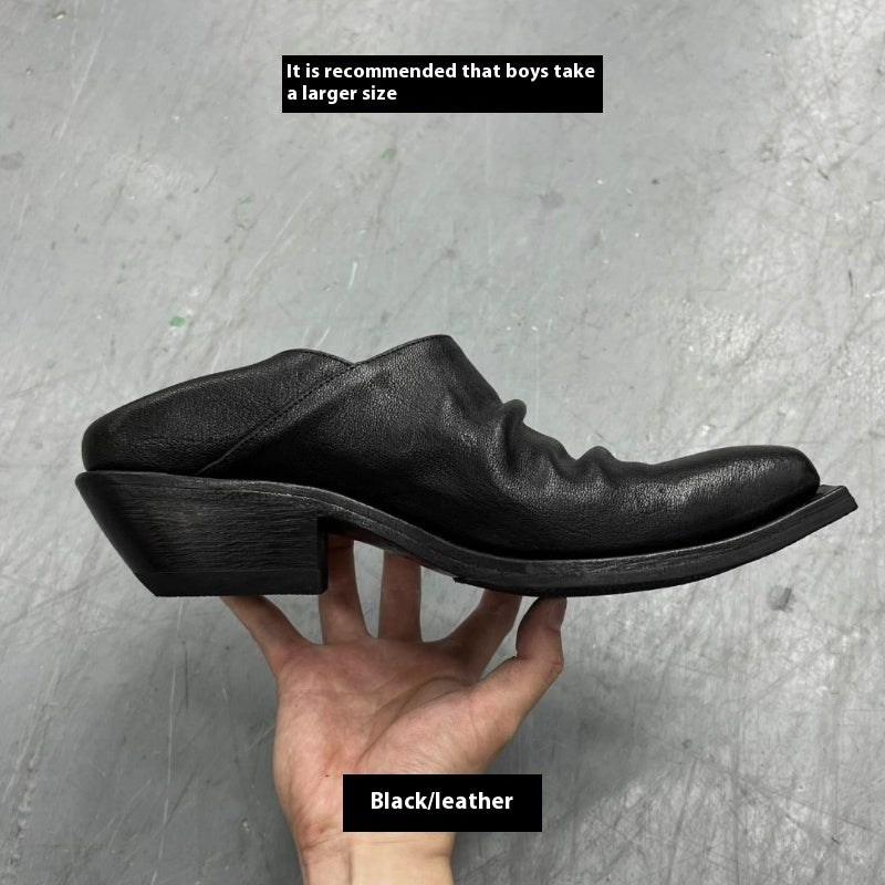 Black Retro Unisex Small Leather Shoes With Height Increase Black - D&A