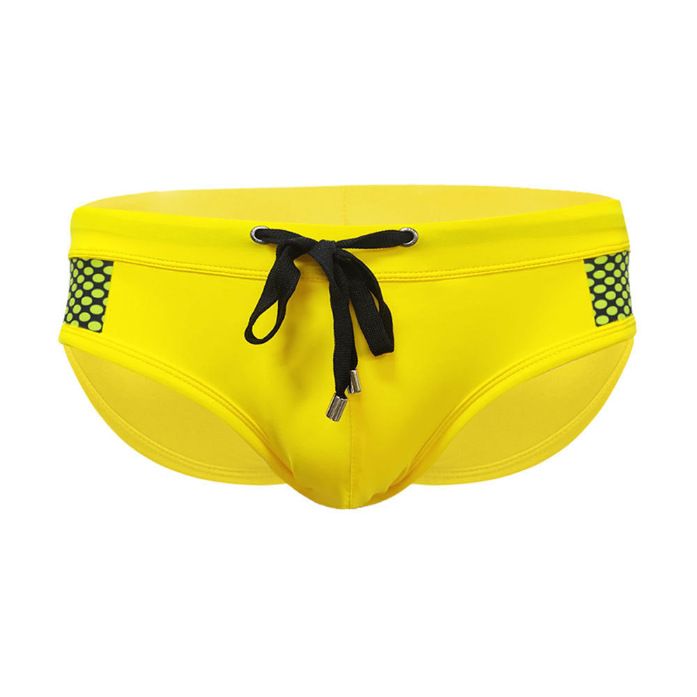Sexy Close-fitting Swim Briefs Polka Dot Stitching Sports Beach Pants Yellow - D&A