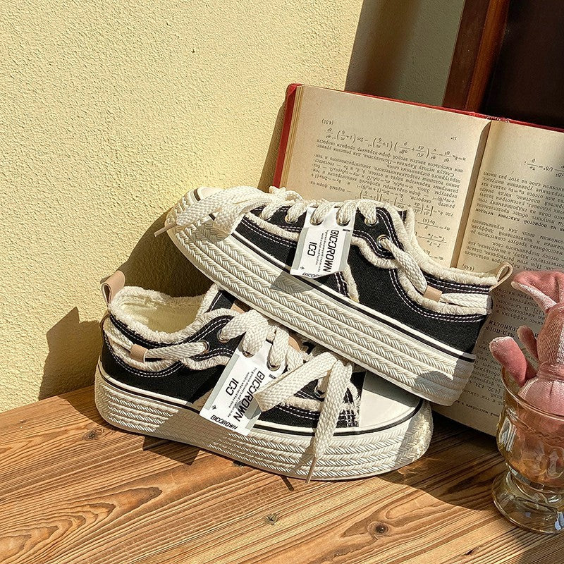 Fall Classic Style Canvas Shoes Women's Low-top Black - D&A