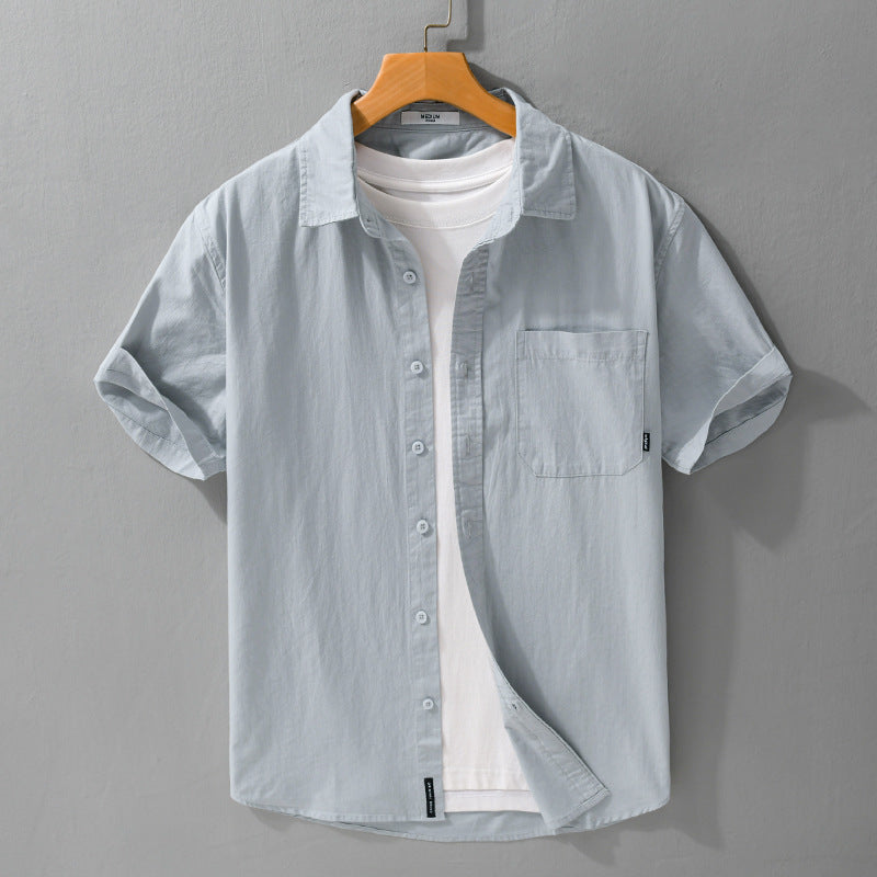 Summer Menswear White Simple Short Sleeve Shirt Light Blue - D&A