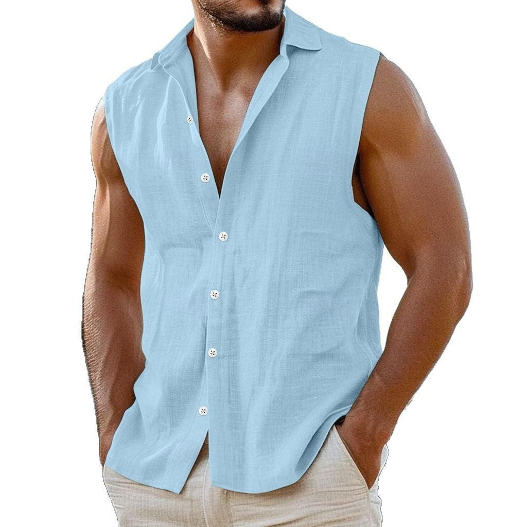 Cotton Linen Lapel Thin Simple Shirt Vest - D&A