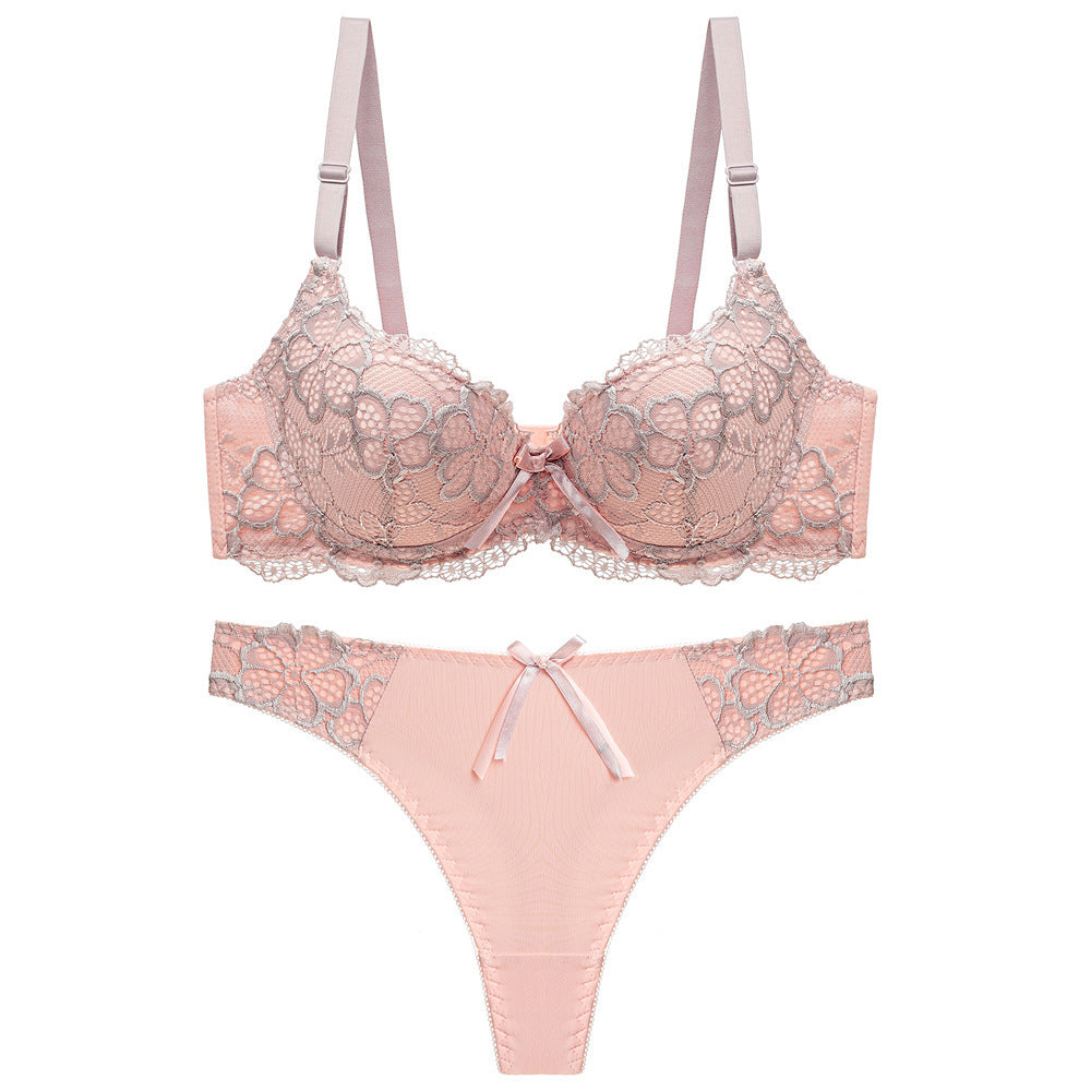Underwear Push Up Lace Bra Adjustable Bra Set Beige - D&A