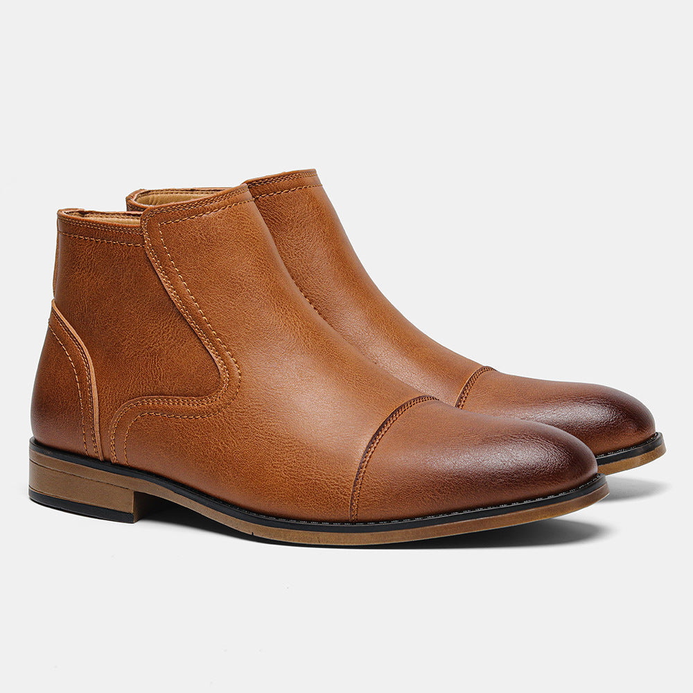 Plus Size Men's Chelsea Boots Inside Zipper Leather Boots KD862 - D&A