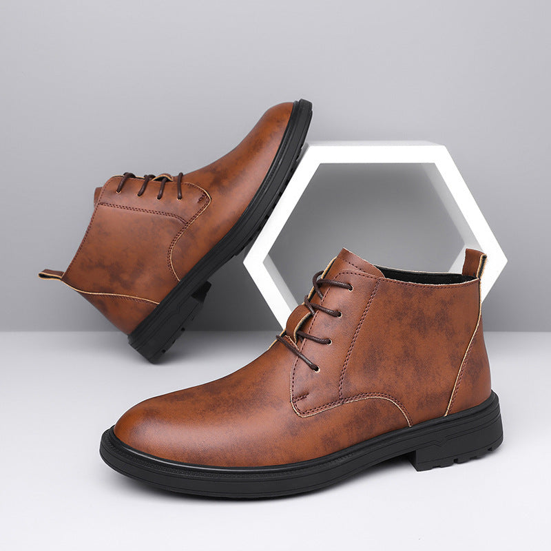 Retro Lace Up Denim Trendy Mid-length Warm Non-slip Men's Martin Boots - D&A