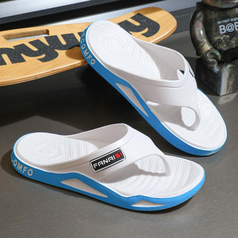 Men's Wear-resistant Casual Outdoor Wear Slippers For Summer Soft Back Thick Back Fashion Flip-flop White And Blue - D&A