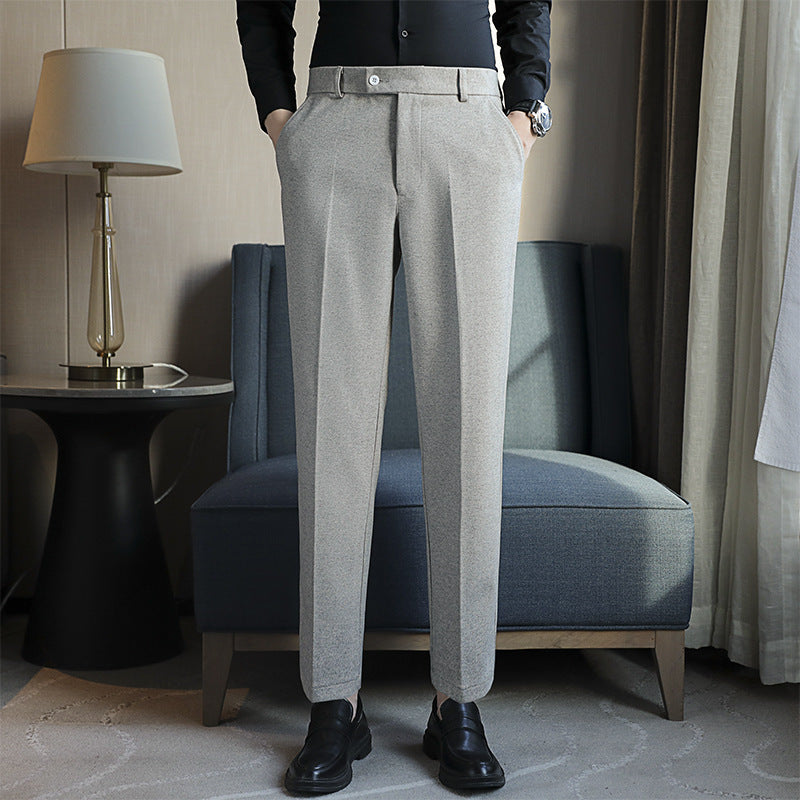 Straight Retro Brown Elastic Slim Fit Brown Casual Pants Light Gray M2 Trousers - D&A