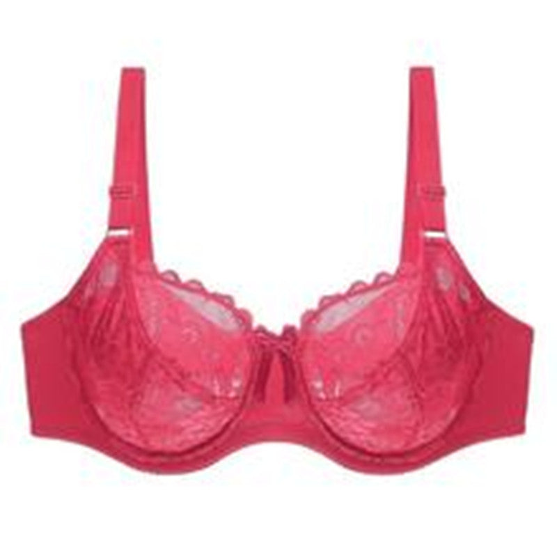 Pure color bra lace women's plus size bra underwear Maroon - D&A
