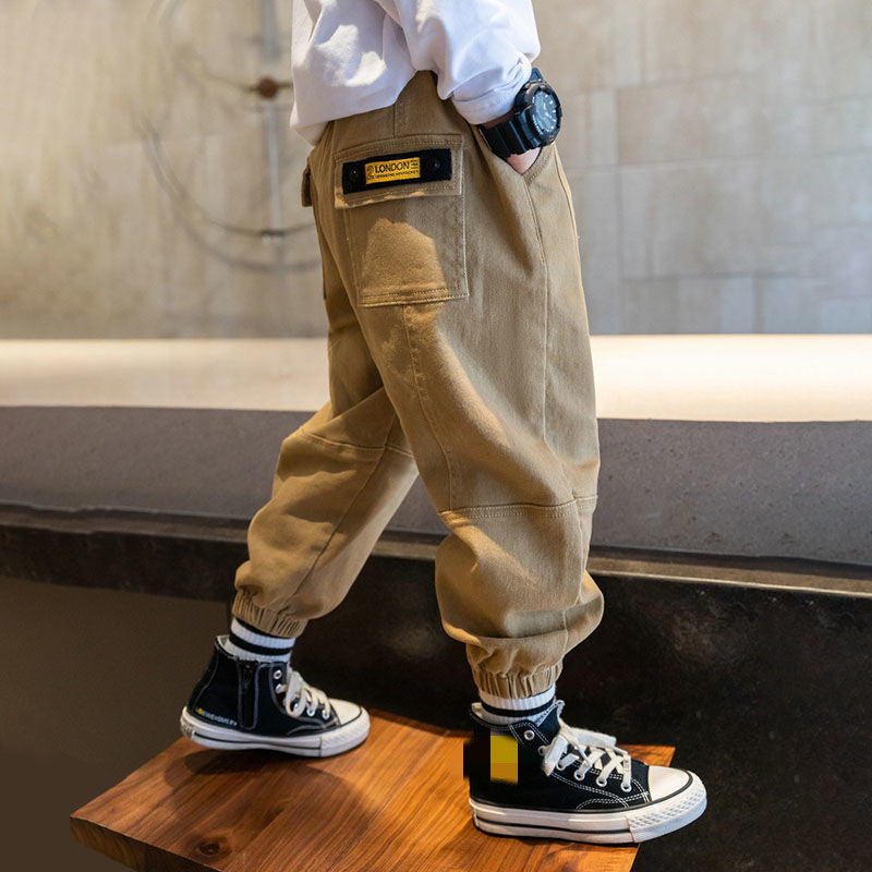 Boys' Middle And Older Children's Footwear Overalls Trousers Khaki - D&A
