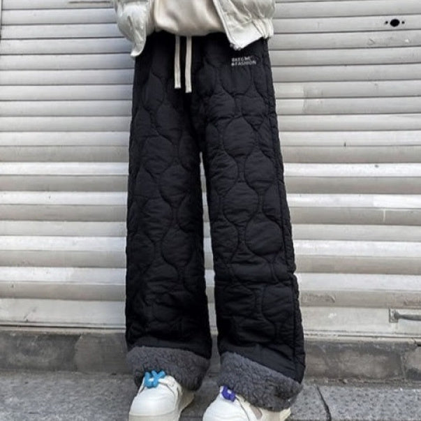 Winter Cotton-padded Waterproof Patchwork Lambskin Cotton Pants Black - D&A