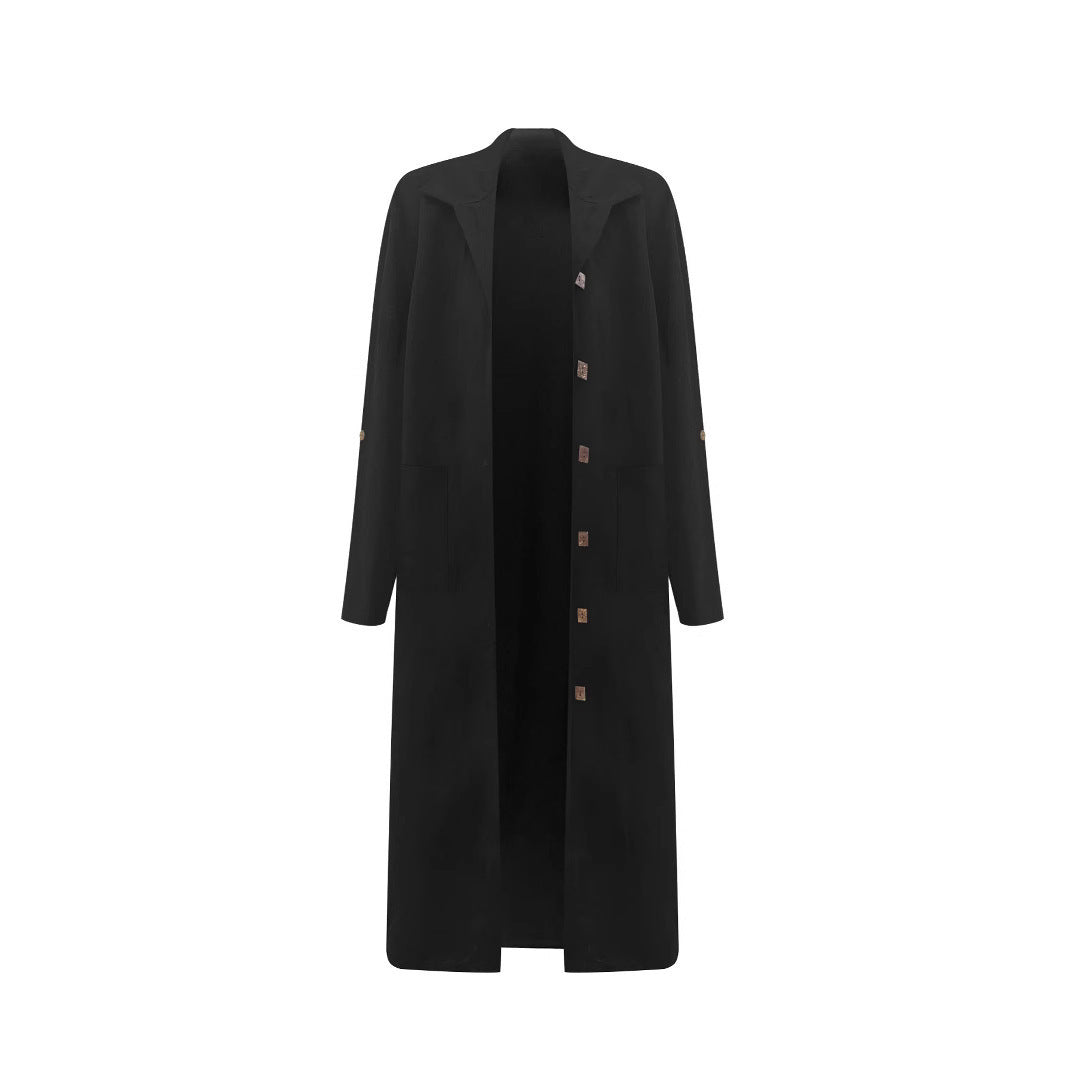Long Below The Knee Trendy Solid Color Women's Trench Coat - D&A