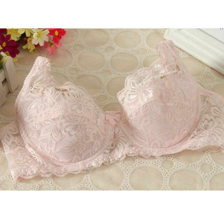 Thin, Breathable And Comfortable Lace Gather Bra Adjustable Bra Pink - D&A