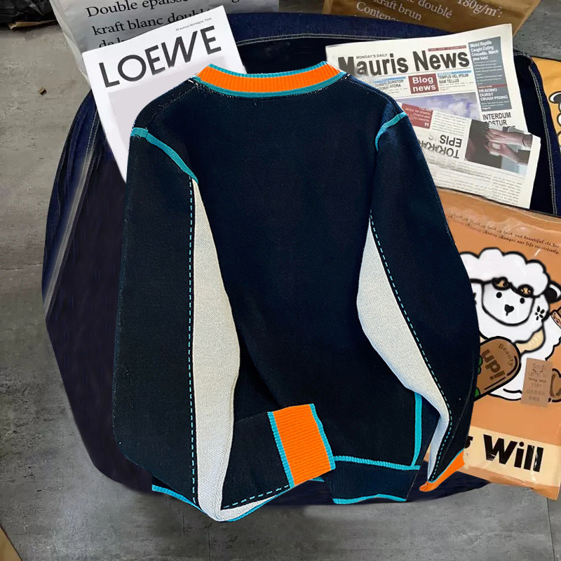 Stitching Contrast Color Knitted Coat Men's Knitwear Sweater - D&A