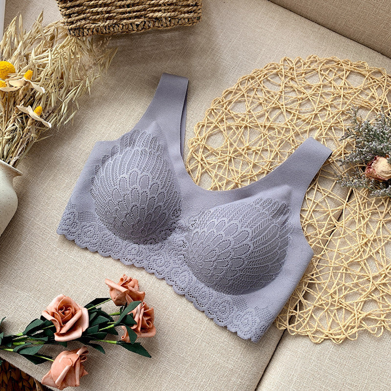 Ice silk gathered sexy lace underwear women Grey - D&A