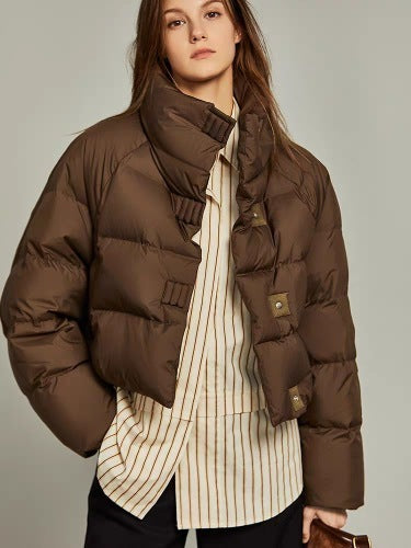Coffee Color Cotton-padded Clothes Short Cotton Coat Brown - D&A