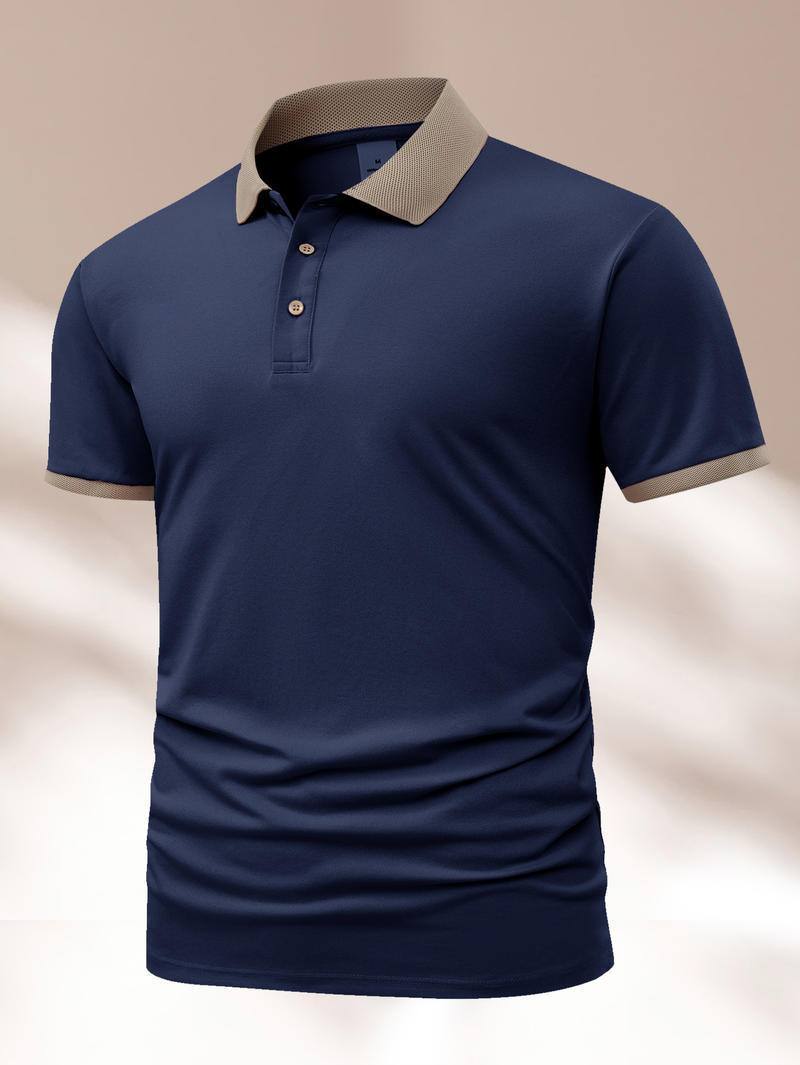 Summer Polo Shirt Printed T-shirt Short Sleeve High-end Lapel Navy Blue - D&A