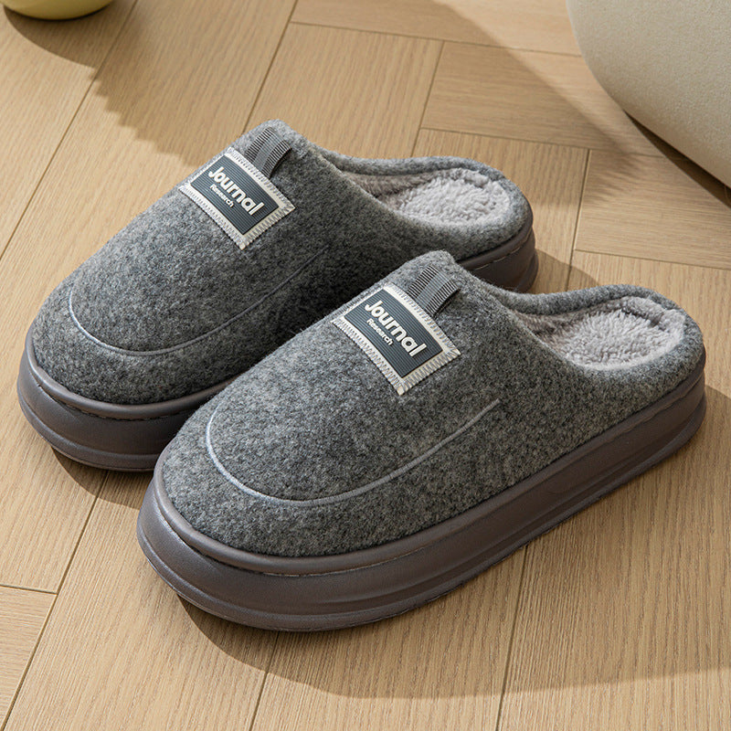 Men's Warm Thickened Bottom Plus Size Cotton Slippers Gray - D&A
