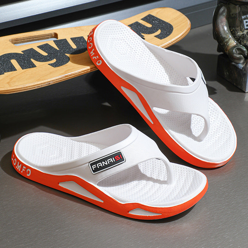 Men's Wear-resistant Casual Outdoor Wear Slippers For Summer Soft Back Thick Back Fashion Flip-flop White Orange - D&A