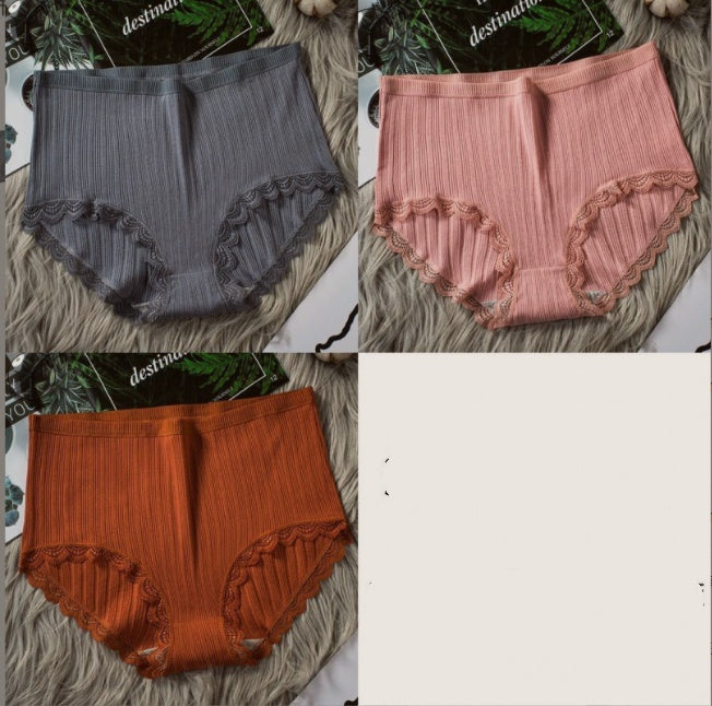 Women High Waist Breathable Cotton Underwear Dark grey pink brown - D&A