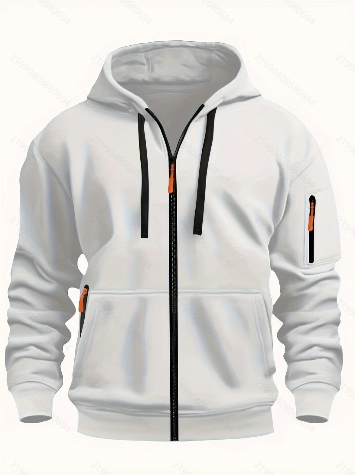 Zipper Hooded Sweatshirt Men's Sports Casual Cardigan Coat White - D&A