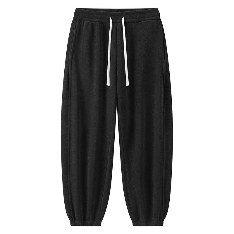Winter Male Fleece-lined Track Pants Black - D&A