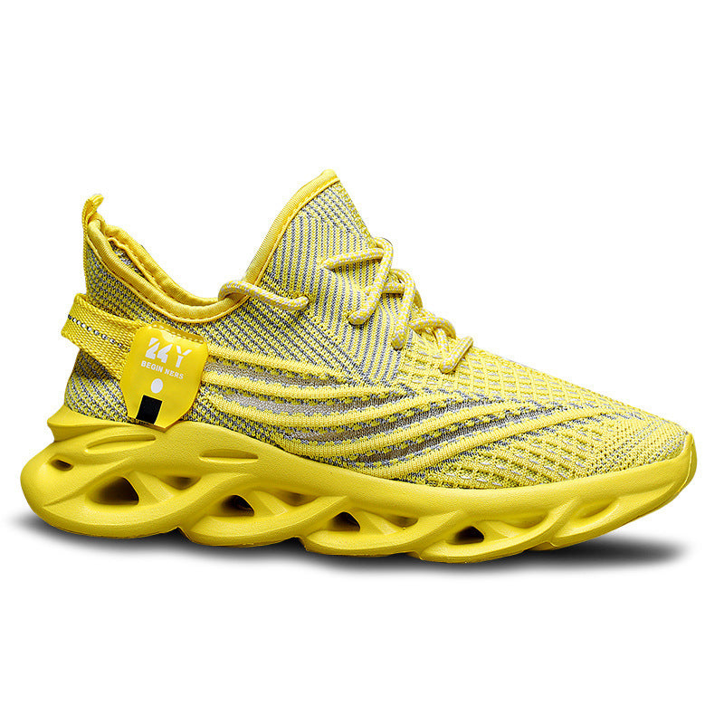 Flyknit Breathable Casual Sneaker Men's Mesh Surface Platform Running Shoes Yellow - D&A