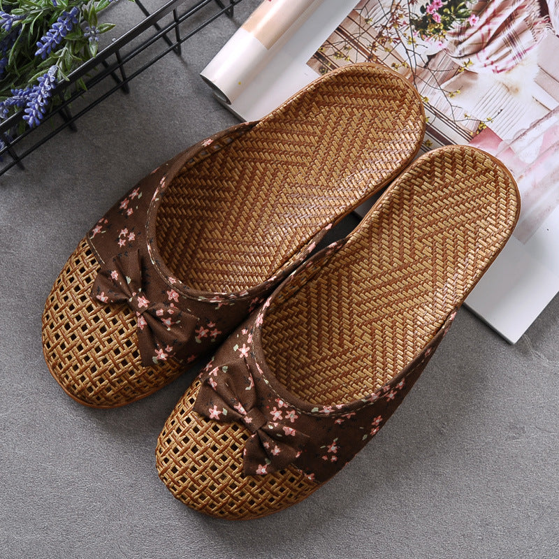 Indoor Non-slip Thick-soled Floor Linen Slippers Coffee - D&A