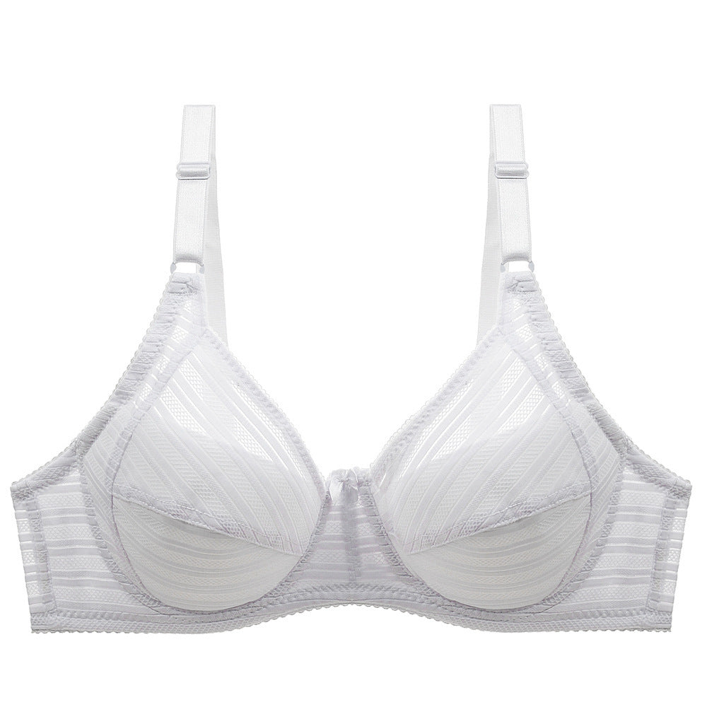 Striped Plus Size Bra Push Up Thin Breathable Bra White - D&A