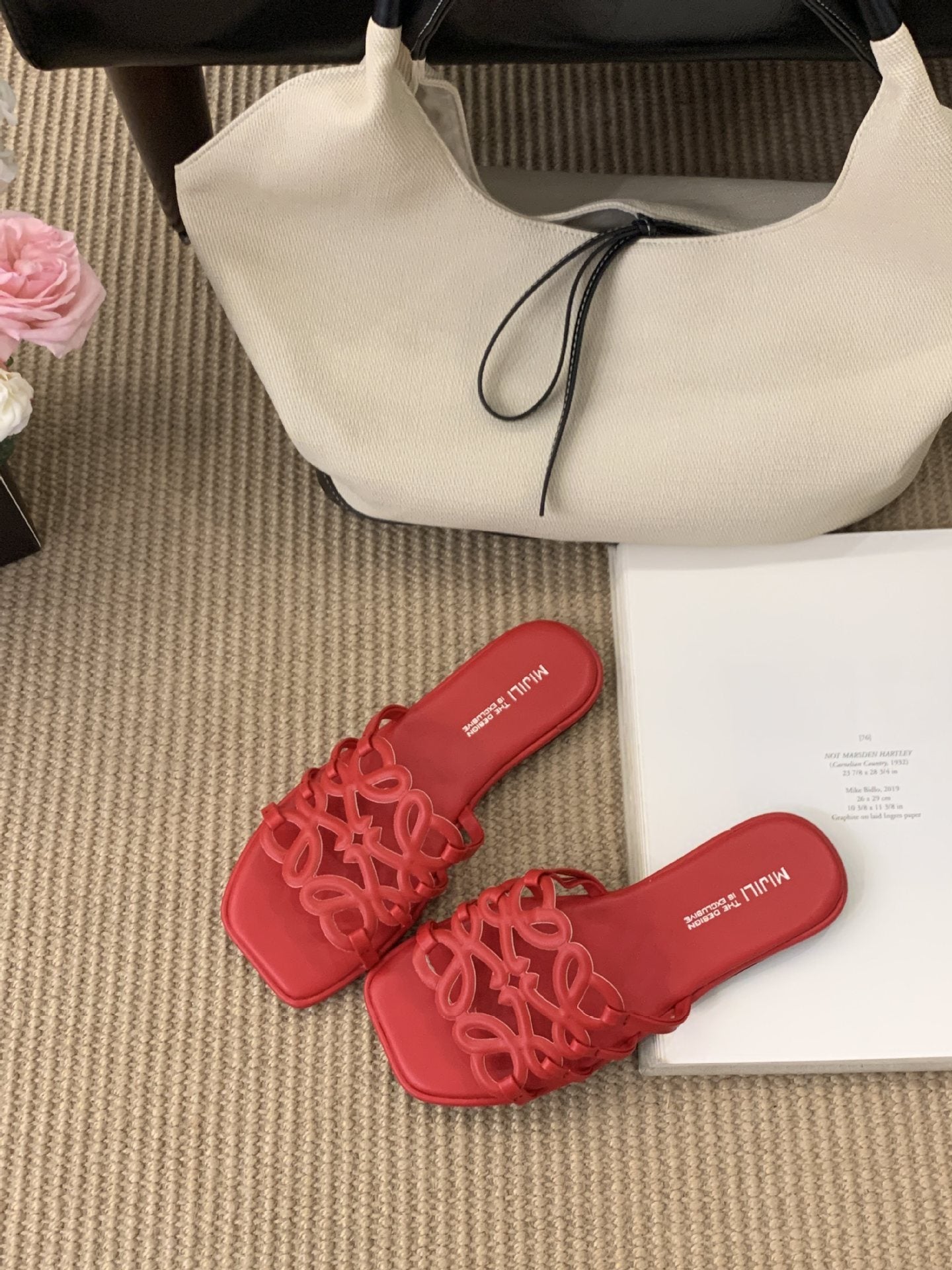 Summer Roman Style Hollow-out Slippers Flat All-match Vacation Style Beach Slippers Women Red - D&A