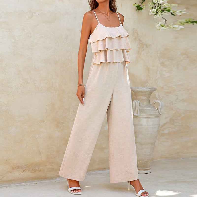 Women's European And American Style Lotus Leaf Suspender Jumpsuit