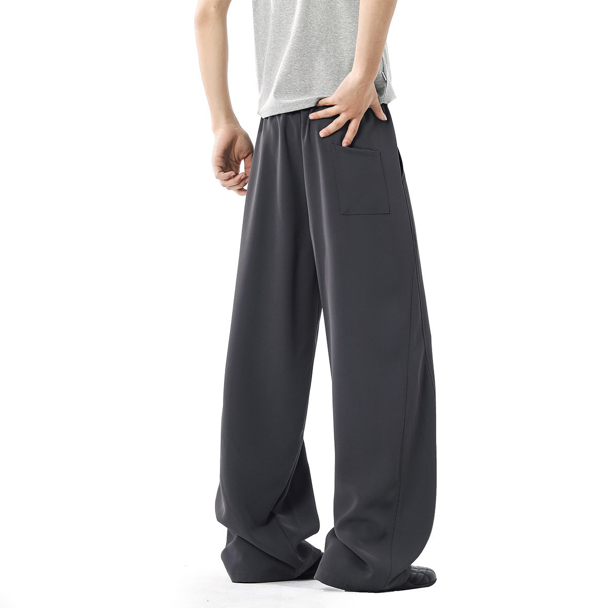 Men's Spring And Summer Stitching Draping Casual Suit Pants Dark Gray - D&A