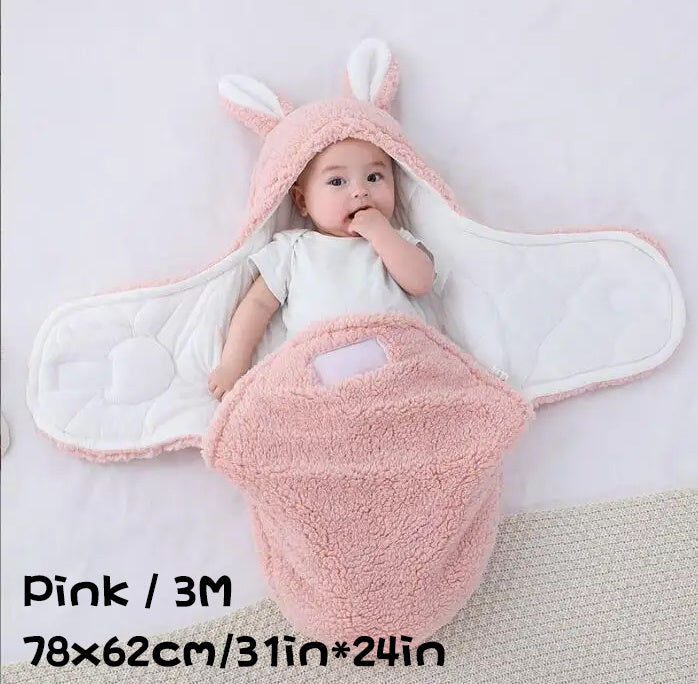 Super Soft Baby Sleeping Bag Fluffy Fleece Newborn Blanket Swaddle Blankets, Unisex Baby Wrap For Newborn Baby Boys Girls With Head-Protecting & Head-Supporting Function, Wearable Swaddle Sleep Sack Pink 3M - D&A