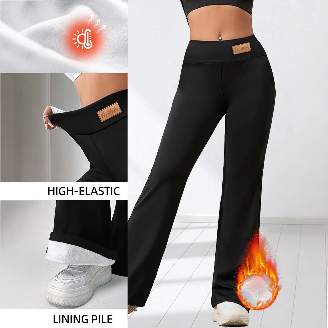 Winter High Waist Stretch Fleece Bell-bottom Pants Slimming Hip Raise - D&A