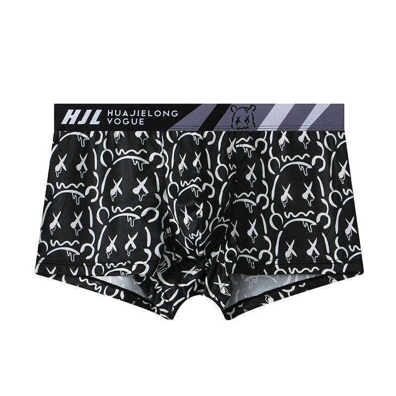 Men's Multi-color Printing Slim Fit Breathable Boxers Black - D&A